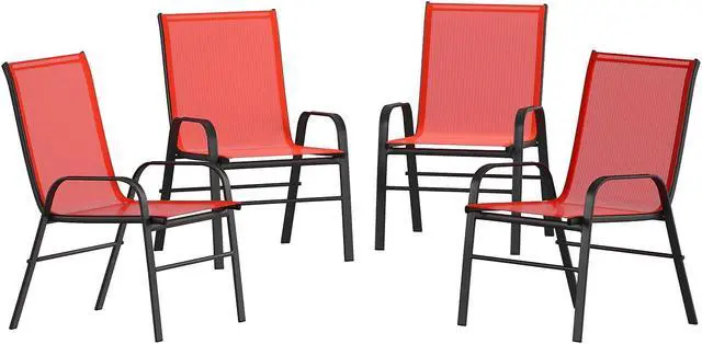 Alt view image 7 of 20 - 4 Pack Brazos Series Black Outdoor Stack Chair with Flex Comfort Material and Metal Frame