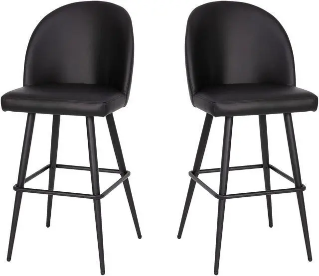 Main image of Lyla 30" Commercial Grade High Back Modern Armless Barstools with Contoured Backrest, Steel Frame and Integrated Footrest, Black LeatherSoft-Set of 2