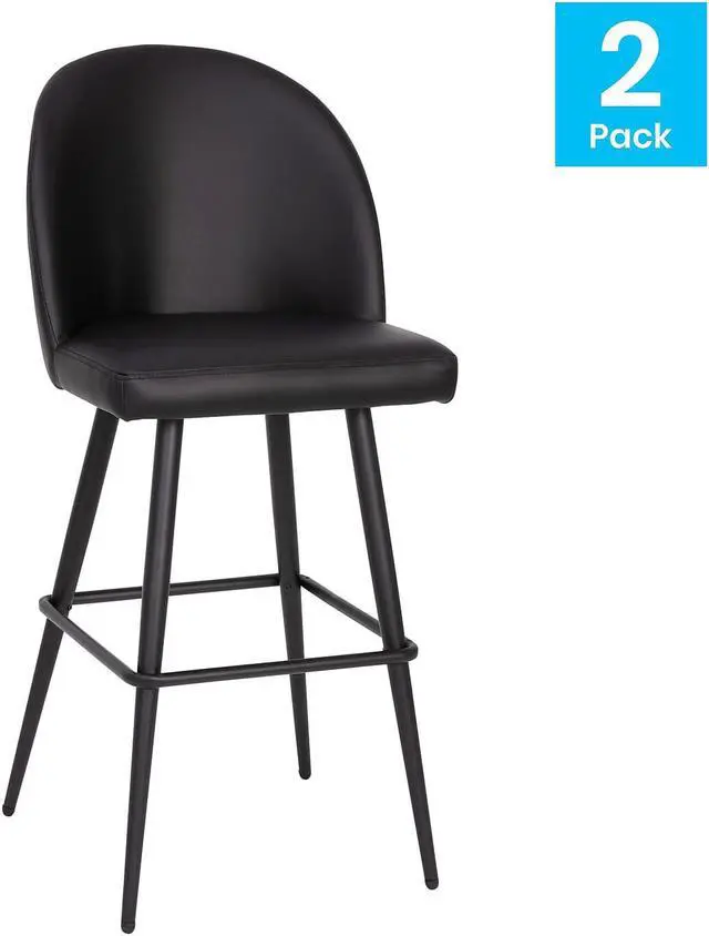 Alt view image 2 of 20 - Lyla 30" Commercial Grade High Back Modern Armless Barstools with Contoured Backrest, Steel Frame and Integrated Footrest, Black LeatherSoft-Set of 2