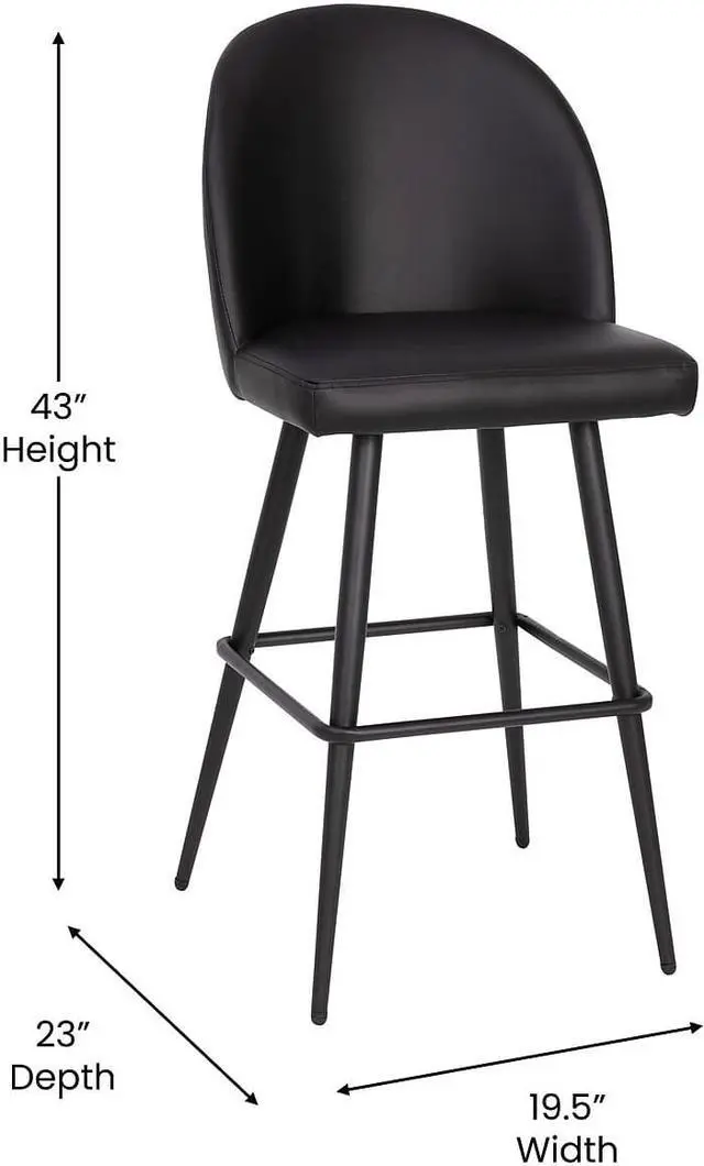 Alt view image 5 of 20 - Lyla 30" Commercial Grade High Back Modern Armless Barstools with Contoured Backrest, Steel Frame and Integrated Footrest, Black LeatherSoft-Set of 2