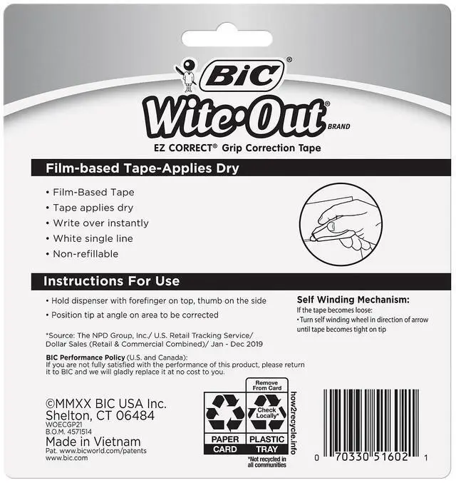 Alt view image 13 of 20 - BIC WOECGP21 Wite-Out EZ Correct Grip Correction Tape