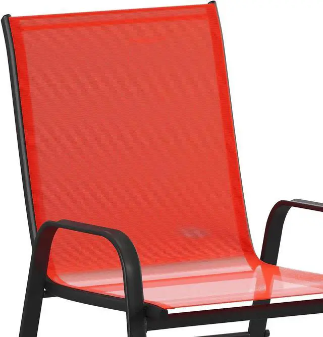 Alt view image 13 of 20 - 4 Pack Brazos Series Black Outdoor Stack Chair with Flex Comfort Material and Metal Frame