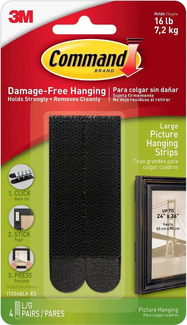 Alt view image 7 of 13 - 3M 17206BLK Command Large Picture Hanging Strips Black 4 sets/pack