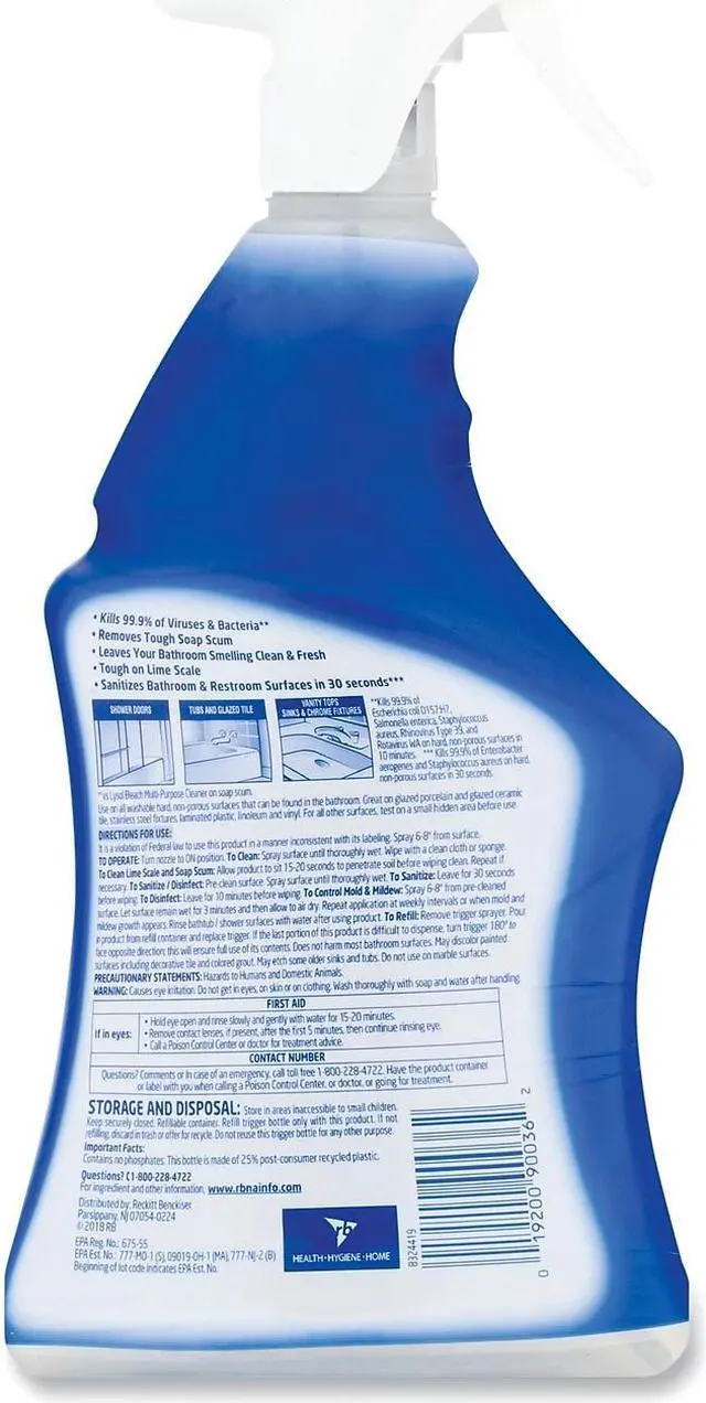 Alt view image 4 of 7 - LYSOL Brand Disinfectant Bathroom Cleaners Liquid Atlantic Fresh 22 oz Trigger Spray Bottle 6/Carton 90036CT