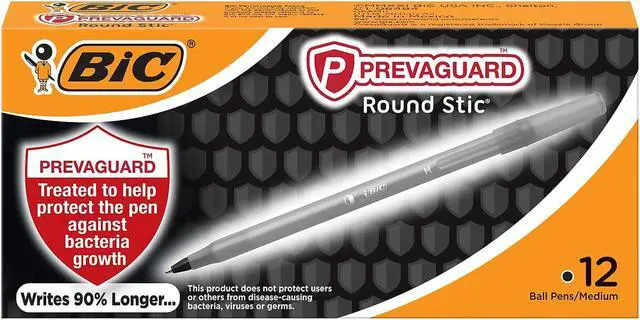 Alt view image 5 of 8 - Bic PrevaGuard Ballpoint Stick Pen, Bk Ink/Bk  Barrel, 1 mm, Dozen (BICGSAM11BK)