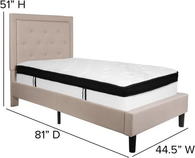 Alt view image 15 of 19 - Addison Light Grey Twin Fabric Upholstered Platform Bed - Headboard with Rounded Edges - No Box Spring or Foundation Needed