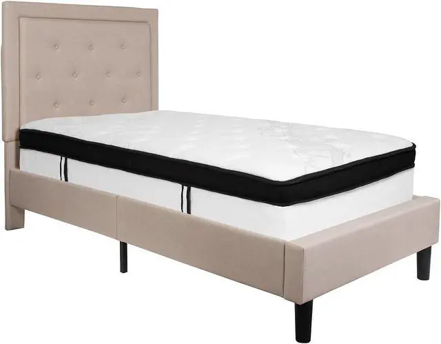 Alt view image 13 of 19 - Addison Light Grey Twin Fabric Upholstered Platform Bed - Headboard with Rounded Edges - No Box Spring or Foundation Needed