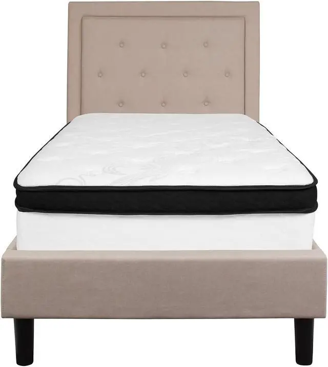 Alt view image 16 of 19 - Addison Light Grey Twin Fabric Upholstered Platform Bed - Headboard with Rounded Edges - No Box Spring or Foundation Needed