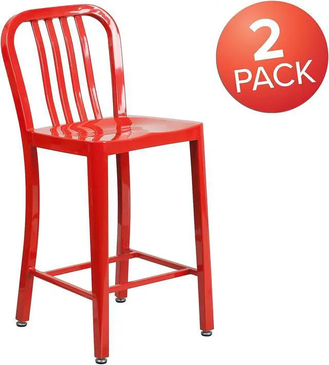 Alt view image 9 of 17 - FLASH FURNITURE 2-CH-61200-30-RED-GG Red Metal Outdoor Stool,30"