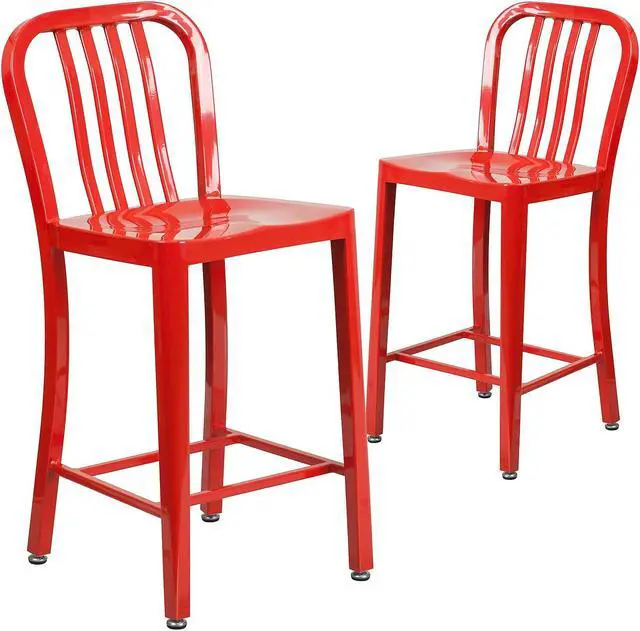 Alt view image 7 of 17 - FLASH FURNITURE 2-CH-61200-30-RED-GG Red Metal Outdoor Stool,30"