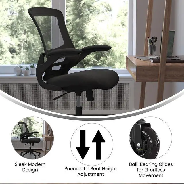 Alt view image 3 of 20 - Flash Furniture Kelista Ergonomic Mesh Swivel Mid-Back Task Office Chair Black (BLX5MBKRLB)
