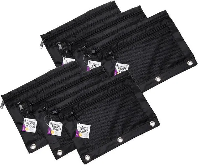 Alt view image 2 of 5 - Pencil Pouch - 2 Pocket with Mesh Front - Black - 6/Bag