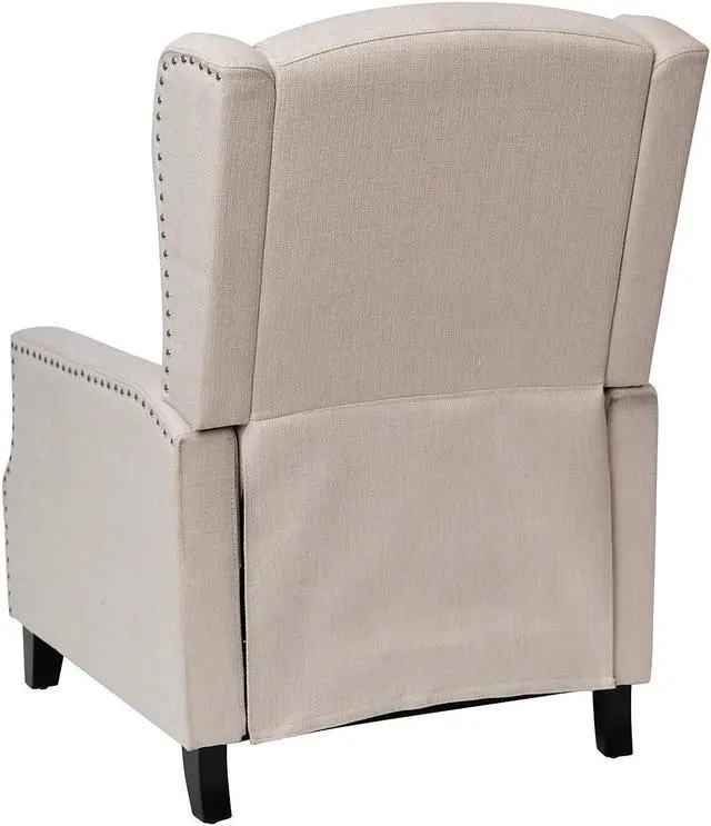 Alt view image 18 of 20 - Prescott Traditional Style Slim Push Back Recliner Chair-Wingback Recliner with Cream Fabric Upholstery-Accent Nail Trim