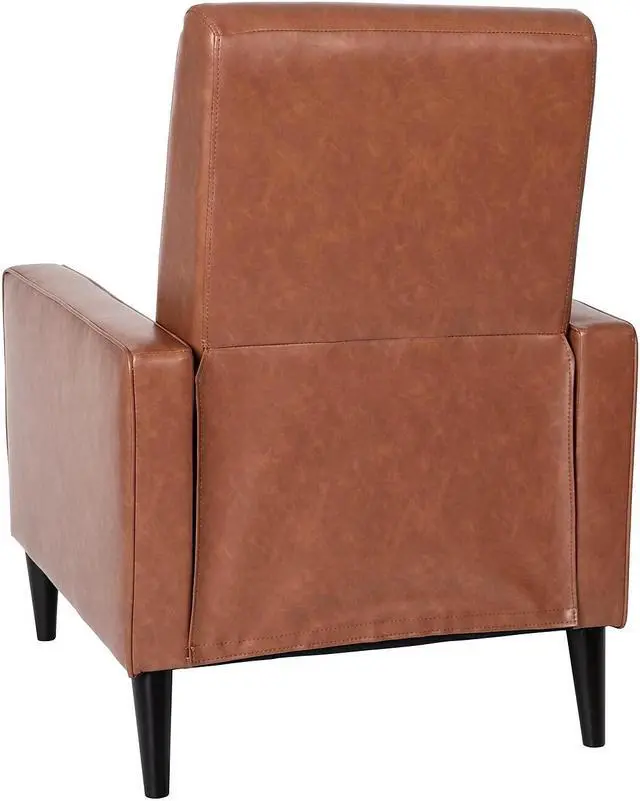 Alt view image 18 of 20 - Ezra Mid-Century Modern LeatherSoft Upholstered Button Tufted Pushback Recliner in Cognac Brown for Residential & Commercial Use