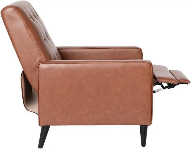 Alt view image 19 of 20 - Ezra Mid-Century Modern LeatherSoft Upholstered Button Tufted Pushback Recliner in Cognac Brown for Residential & Commercial Use