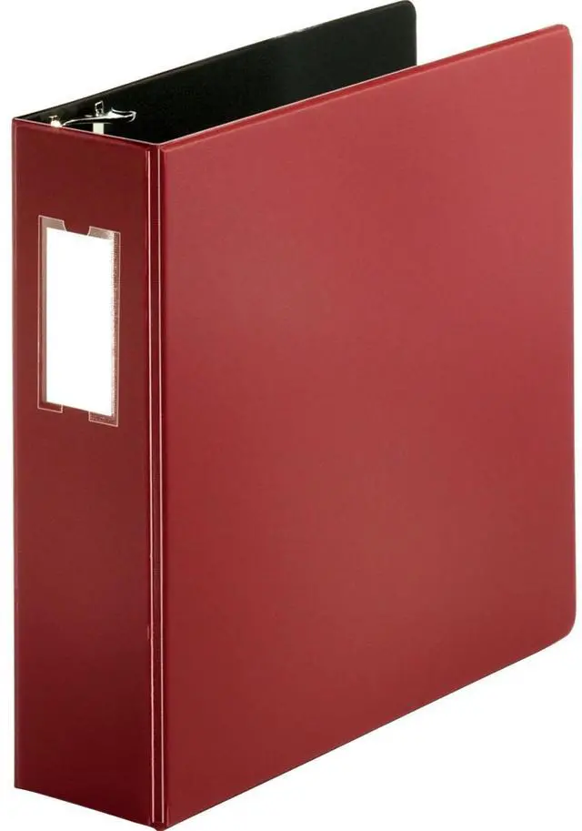 Alt view image 5 of 5 - Business Source D-Ring Binder w/Label Holder Hvy-Dty 3" Burgundy 33114