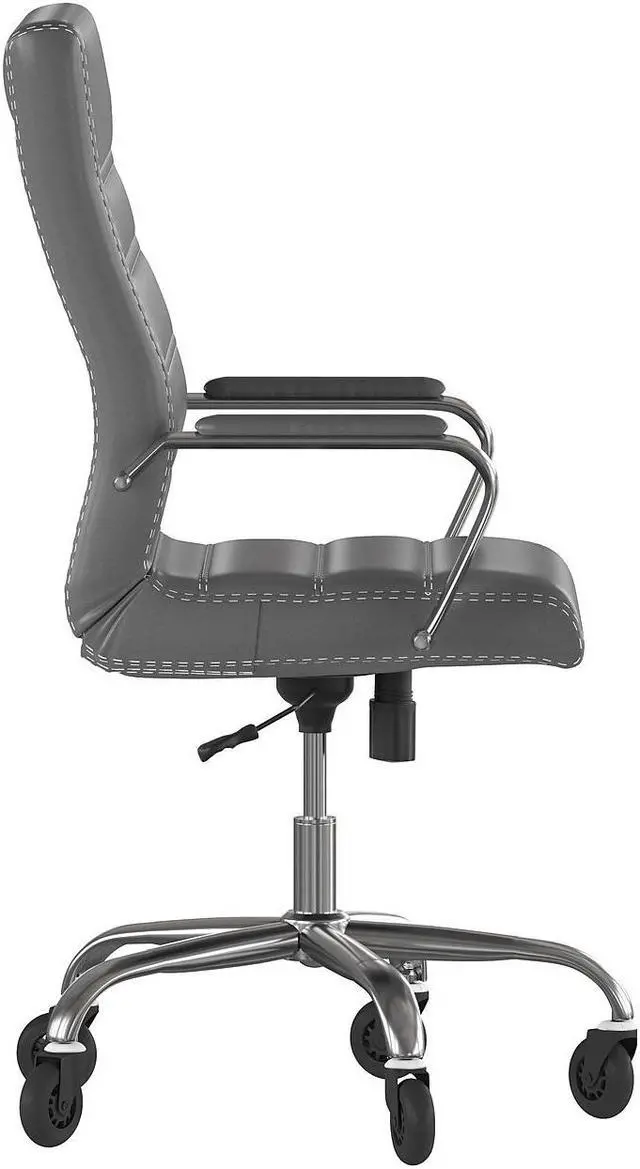 Alt view image 10 of 20 - Whitney High Back Gray LeatherSoft Executive Swivel Office Chair with Chrome Frame, Arms, and Transparent Roller Wheels