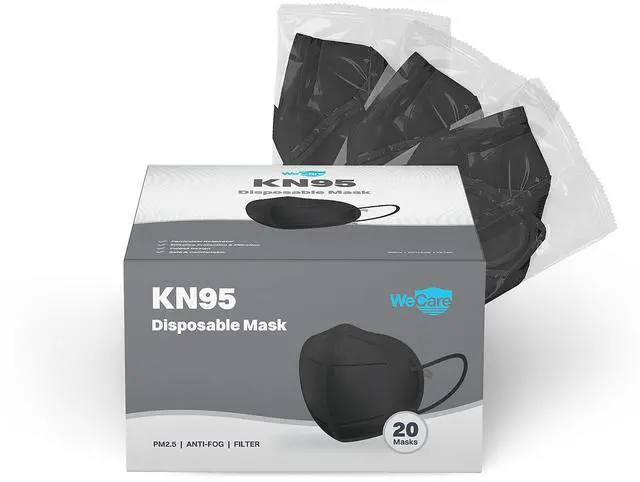 Alt view image 3 of 9 - WeCare Protective Disposable KN95 Face Mask (20 Individually Wrapped) - Black
