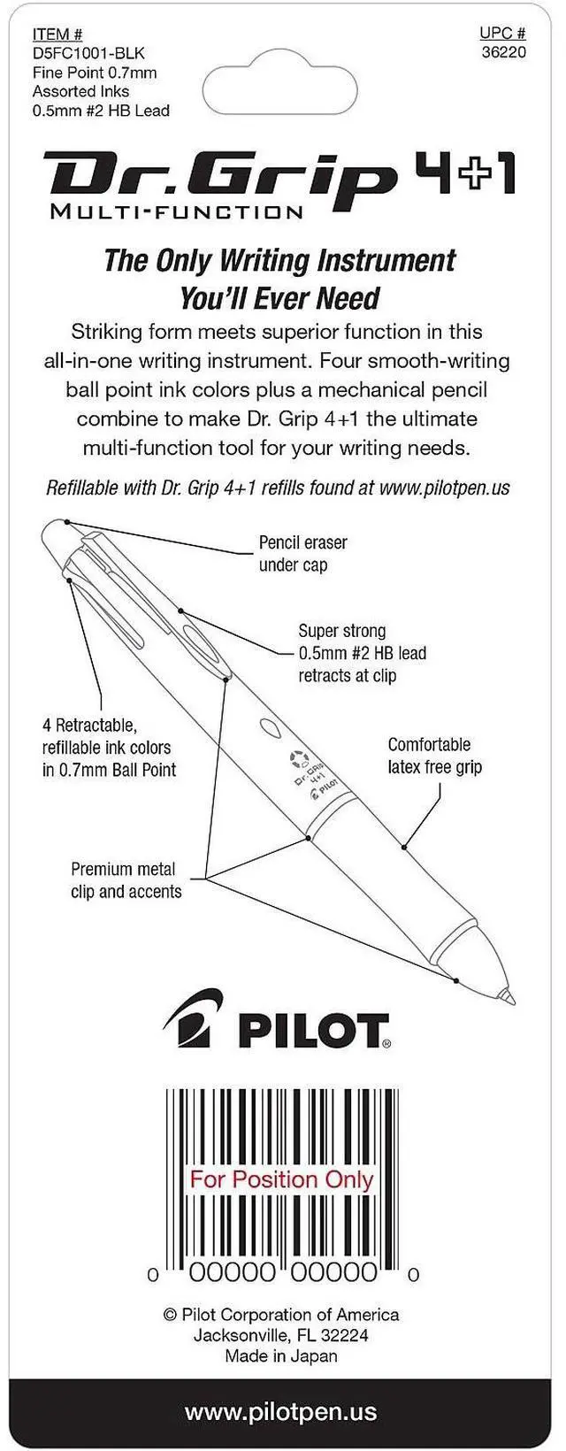 Alt view image 10 of 12 - Pilot Dr. Grip 4 + 1 Multi-Function Pen/Pencil 4 Assorted Inks Black Barrel