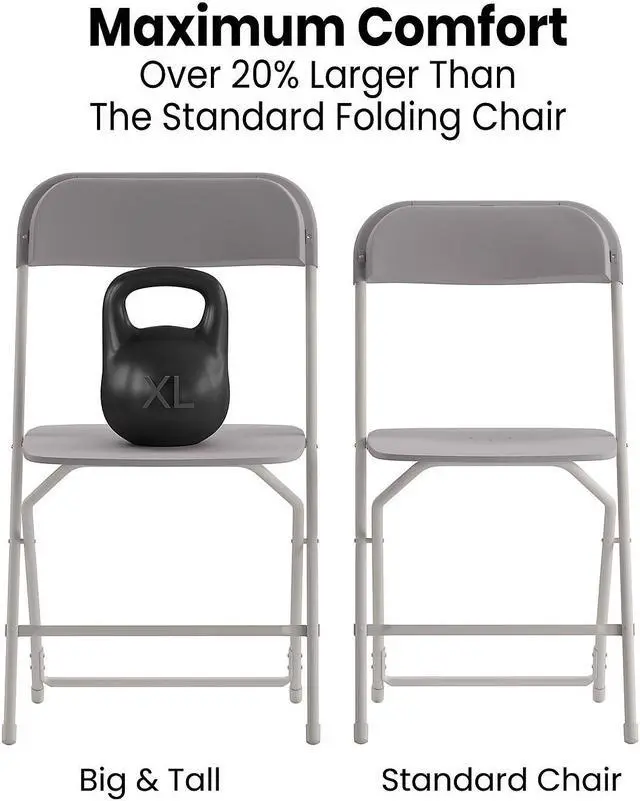 Alt view image 8 of 16 - Hercules Big and Tall Commercial Folding Chair - Extra Wide 650LB. Capacity - Durable Plastic - Gray, 4-Pack