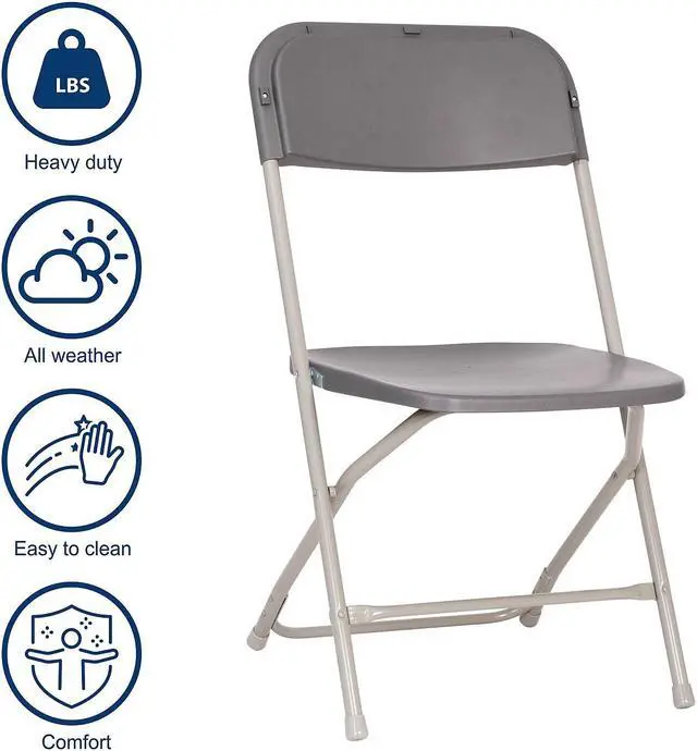 Alt view image 9 of 16 - Hercules Big and Tall Commercial Folding Chair - Extra Wide 650LB. Capacity - Durable Plastic - Gray, 4-Pack