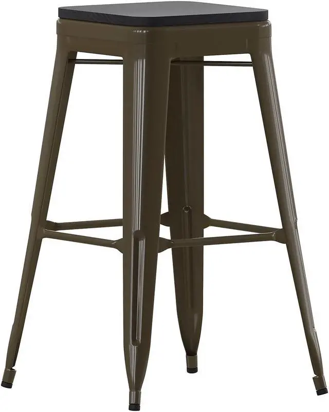 Alt view image 2 of 15 - Cierra Set of 4 Commercial Grade 30" High Backless Gunmetal Metal Indoor Bar Height Stools with Black All-Weather Poly Resin Seats