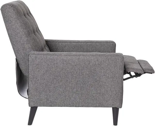 Alt view image 19 of 20 - Ezra Mid-Century Modern Fabric Upholstered Button Tufted Pushback Recliner in Gray for Residential & Commercial Use