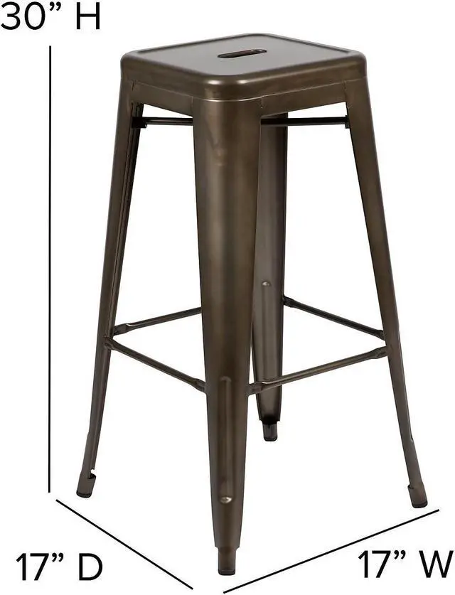 Alt view image 5 of 15 - Cierra Set of 4 Commercial Grade 30" High Backless Gunmetal Metal Indoor Bar Height Stools with Black All-Weather Poly Resin Seats