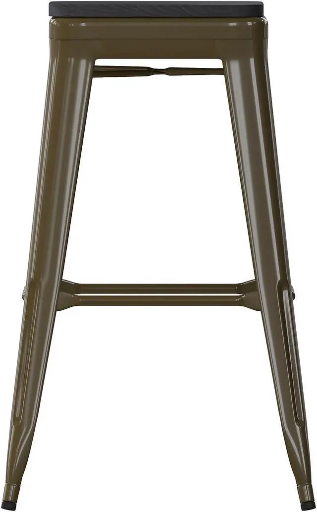 Alt view image 8 of 15 - Cierra Set of 4 Commercial Grade 30" High Backless Gunmetal Metal Indoor Bar Height Stools with Black All-Weather Poly Resin Seats