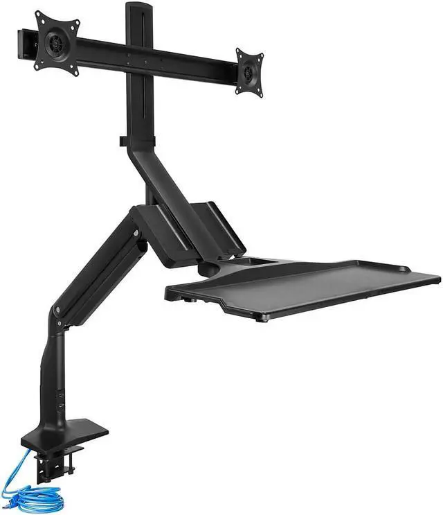 Alt view image 8 of 14 - Mount-It! Height Adjustable Sit Stand Computer Workstation | Dual Monitor Mount
