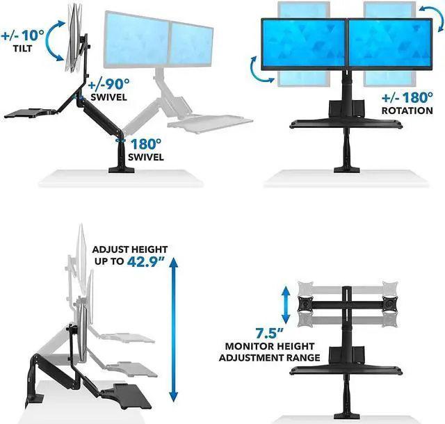 Alt view image 14 of 14 - Mount-It! Height Adjustable Sit Stand Computer Workstation | Dual Monitor Mount