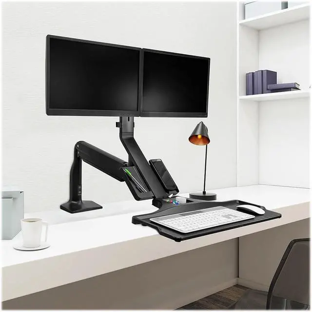 Alt view image 12 of 14 - Mount-It! Height Adjustable Sit Stand Computer Workstation | Dual Monitor Mount