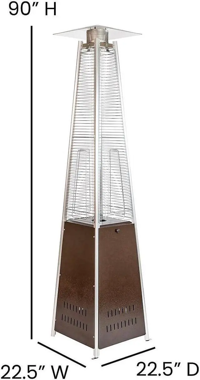 Alt view image 14 of 20 - Patio Outdoor Heating-Bronze Stainless Steel Pyramid 42,000 BTU Propane Heater with Wheels for Commercial & Residential Use
