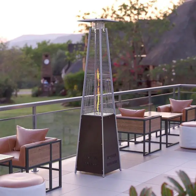 Alt view image 11 of 20 - Patio Outdoor Heating-Bronze Stainless Steel Pyramid 42,000 BTU Propane Heater with Wheels for Commercial & Residential Use