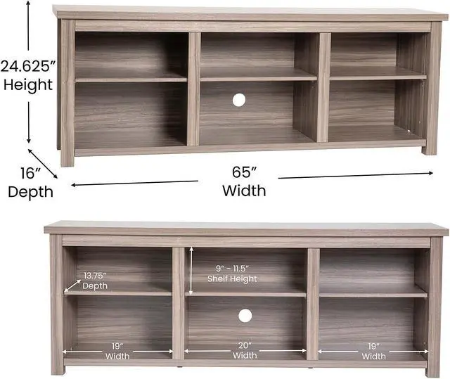 Alt view image 10 of 12 - Kilead Farmhouse TV Stand up to 80" TVs - 65" Engineered Wood Framed Media Console with Open Storage in Gray Wash Oak Finish