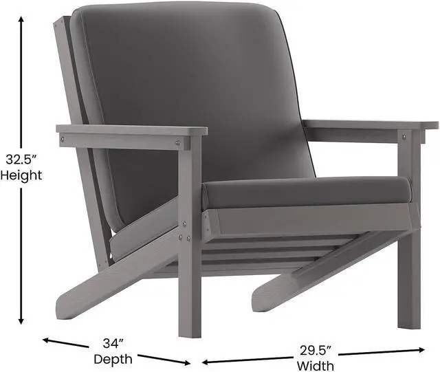 Alt view image 10 of 13 - Charlestown All-Weather Poly Resin Wood Adirondack Style Deep Seat Patio Club Chair with Cushions, Gray/Gray