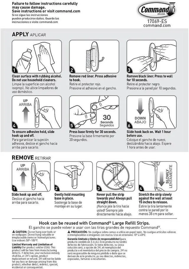 Alt view image 10 of 12 - 3M 17069 Command Strips and Large Wire Hooks 1 Hook, 2 Strips