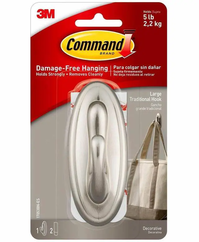 Alt view image 5 of 11 - Decorative Hooks, Traditional, Large, 1 Hook and 2 Strips/Pack 17053BNES