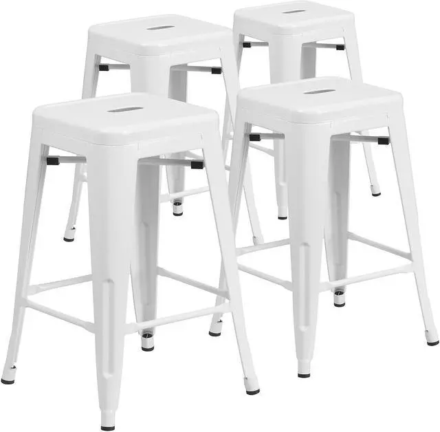 Alt view image 2 of 15 - FLASH FURNITURE 4-CH-31320-24-WH-GG White Backless Metal Stool,24"