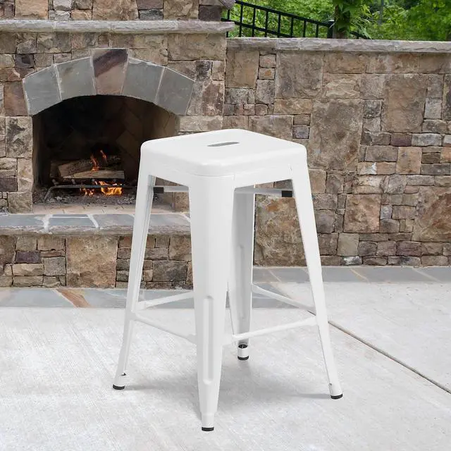 Alt view image 3 of 15 - FLASH FURNITURE 4-CH-31320-24-WH-GG White Backless Metal Stool,24"