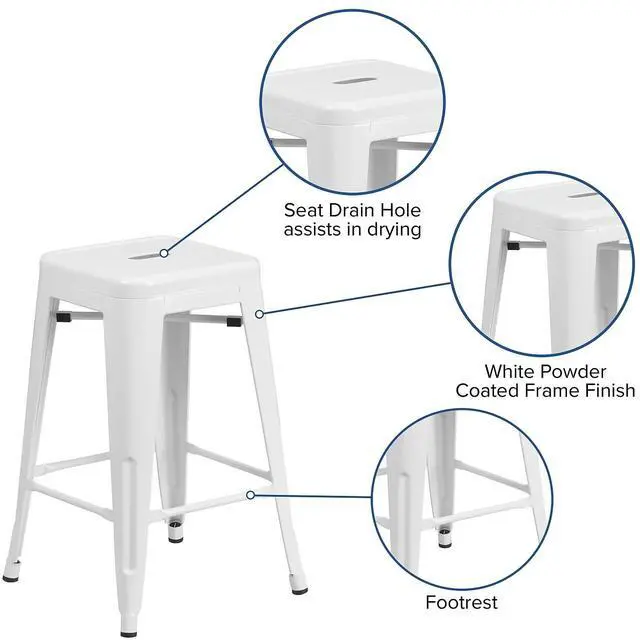 Alt view image 7 of 15 - FLASH FURNITURE 4-CH-31320-24-WH-GG White Backless Metal Stool,24"