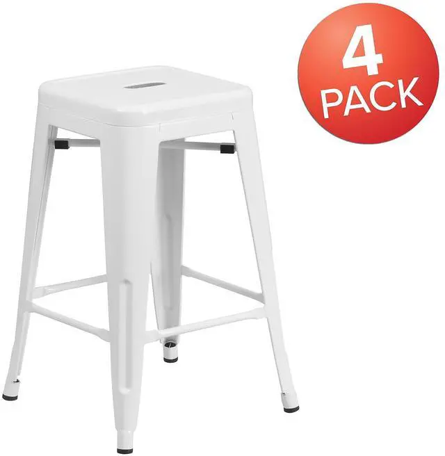Alt view image 4 of 15 - FLASH FURNITURE 4-CH-31320-24-WH-GG White Backless Metal Stool,24"