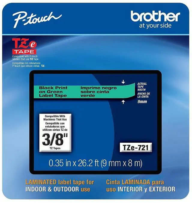 Alt view image 9 of 19 - Brother P-touch TZe-721CS Laminated Label Maker Tape 3/8" x 26-2/10' Black on Green (TZe-721CS) TZE721CS