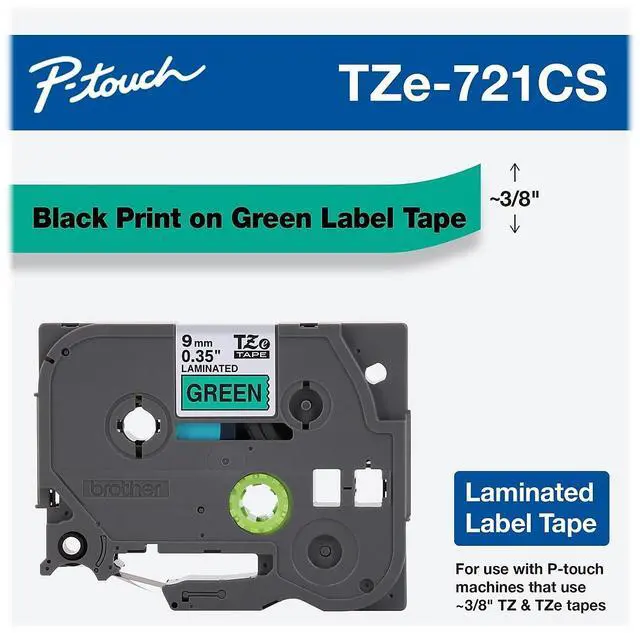 Alt view image 10 of 19 - Brother P-touch TZe-721CS Laminated Label Maker Tape 3/8" x 26-2/10' Black on Green (TZe-721CS) TZE721CS