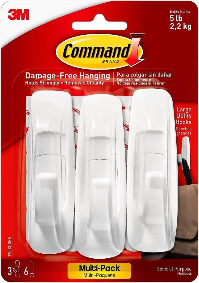 Alt view image 7 of 13 - 3M 17003-VP-3PK Command Large Hooks Value Pack 3 hooks, 6 strips