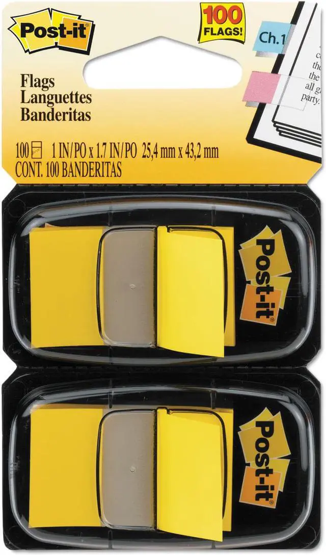 Alt view image 2 of 20 - 3M 680YW2 Standard Tape Flags in Dispenser Yellow 100 Flags per Dispenser - OEM