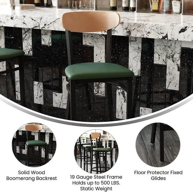 Alt view image 3 of 7 - Flash Furniture Blake Contemporary Metal Vertical Back Counter Height Stool Mint Green 4-Pieces/Pack (4ET353424MINTW)