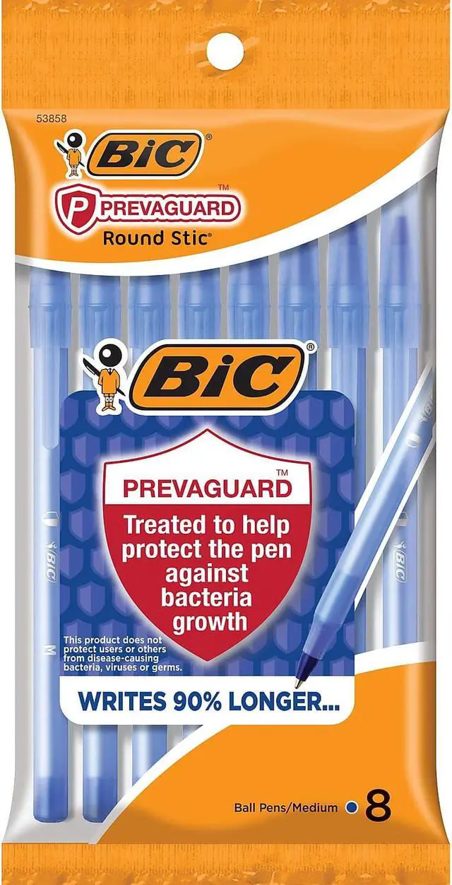 Alt view image 5 of 9 - BIC PrevaGuard Ballpoint Pen Stick Medium Blue 8/Pack GSAMP81BE