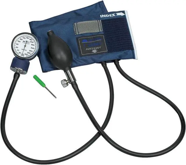Alt view image 3 of 7 - Mabis 01-133-016 Caliber Adjustable Aneroid Sphygmomanometer - Blue Nylon Cuff - Large Adult