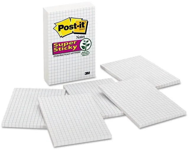 Alt view image 2 of 12 - 3M 660SSGRID Grid Notes, 4 x 6, White with Blue Grid, 3 90-Sheet Pads/Pack